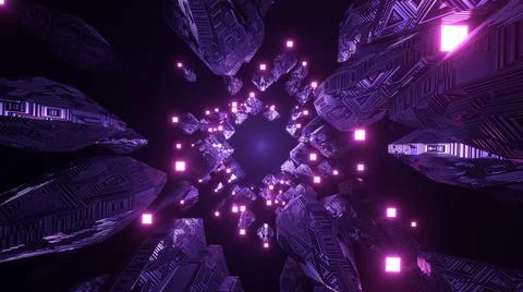 3D Rendering. Abstract futuristic geometric shapes background. Cyberpunk Stock Illustration