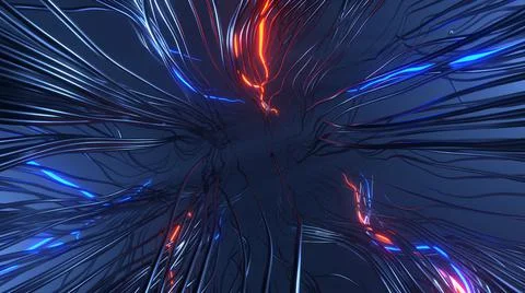 3D Rendering. Abstract futuristic geometric background from wavy lines Stock Illustration