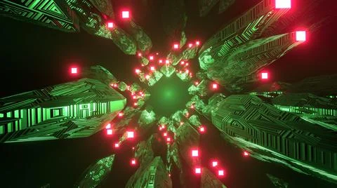 3D Rendering. Abstract futuristic geometric shapes background. Cyberpunk Stock Illustration