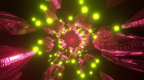 3D Rendering. Abstract futuristic geometric shapes background. Cyberpunk Stock Illustration