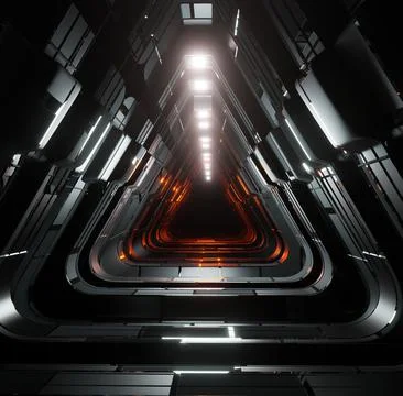 3D rendering. Abstract futuristic space triangular corridor. Foto stock