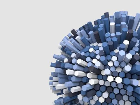 3D rendering of an abstract geometric background in blue on gray background Stock Illustration