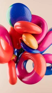 3D rendering of abstract geometric crumpled sphere shaped objects in a pale pink 스톡 일러스트