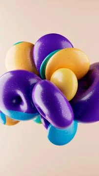 3D rendering of abstract geometric crumpled sphere shaped objects in a pale pink 库存插图