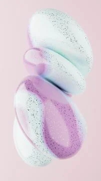 3D rendering of abstract geometric crumpled sphere shaped objects in a pale pink Stock Illustration