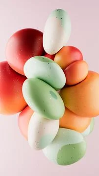 3D rendering of abstract geometric crumpled sphere shaped objects in a pale pink 스톡 일러스트