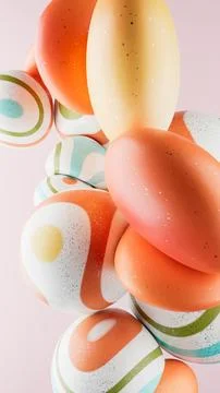 3D rendering of abstract geometric crumpled sphere shaped objects in a pale pink イラスト素材