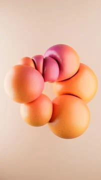 3D rendering of abstract geometric crumpled sphere shaped objects in a pale pink 库存插图