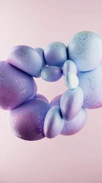 3D rendering of abstract geometric crumpled sphere shaped objects in a pale pink Stock Illustration