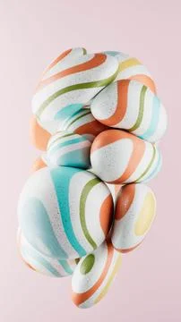 3D rendering of abstract geometric crumpled sphere shaped objects in a pale pink Stock Illustration