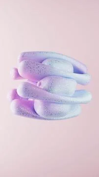 3D rendering of abstract geometric crumpled sphere shaped objects in a pale pink 스톡 일러스트