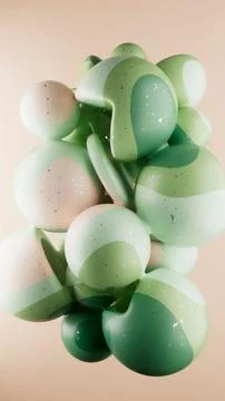 3D rendering of abstract geometric crumpled sphere shaped objects in a pale pink Stock Illustration