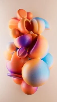 3D rendering of abstract geometric crumpled sphere shaped objects in a pale pink Stock Illustration