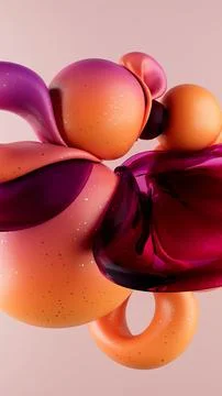 3D rendering of abstract geometric crumpled sphere shaped objects in a pale pink 스톡 사진