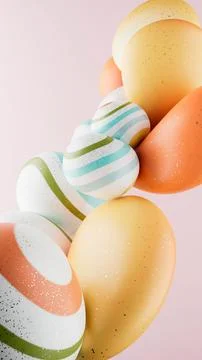 3D rendering of abstract geometric objects floating in the air on pale pink back Stock Illustration