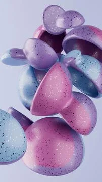 3D rendering of abstract geometric objects floating in the air on purple backgro 스톡 일러스트