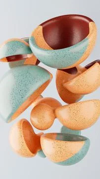 3D rendering of abstract geometric objects floating in the air on white backgrou 库存插图