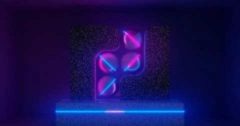 3d rendering. Abstract geometric shapes or objects on a marble rectangular po Illustrazione stock