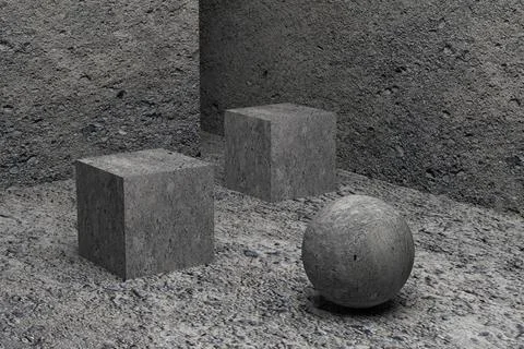 3d rendering abstract geometric shapes from concrete blocks Stock Illustration