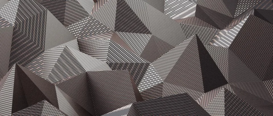 3D rendering of an abstract geometric white and grey triangles on background Stock Illustration