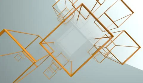 3D Rendering Of Abstract Glossy Cubes Frames Stock-Illustration