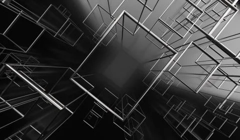 3D Rendering Of Abstract Glossy Cubes Frames Stockillustratie