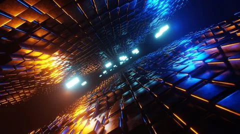 3d rendering abstract glow cube square dot shape grid flow wave pattern abstr Stock Illustration