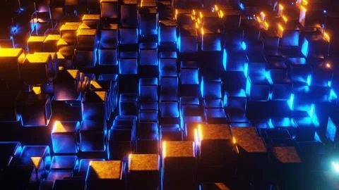 3d rendering abstract glow cube square dot shape grid flow wave pattern abs.. Ilustración de archivo