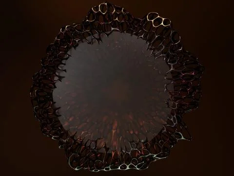 3D rendering of abstract gold figure behind frosted translucent round glass; Stock Illustration