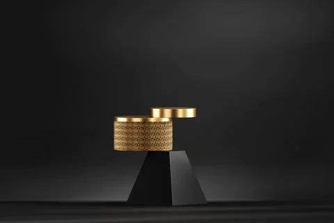 3D rendering abstract gold platform podium product presentation backdrop Stock Photos