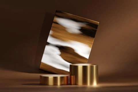 3D rendering abstract gold platform podium product presentation backdrop Stock Photos
