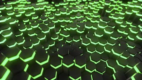 3D rendering Abstract hexagon with neon geometry background Stock Illustration