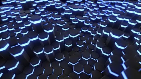 3D rendering Abstract hexagon with neon geometry background Stock-Illustration