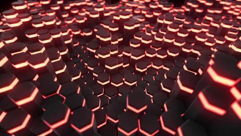 3D rendering Abstract hexagon with neon geometry background Stock Illustration
