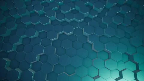 3D rendering of abstract hexagonal geometric surfaces in virtual space Illustrazione stock