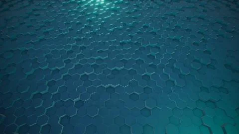 3D rendering of abstract hexagonal geometric surfaces in virtual space Stock-Illustration