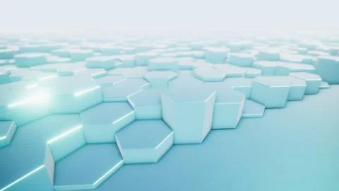3D rendering of abstract hexagonal geometric surfaces in virtual space Stock Illustration