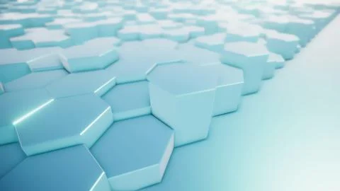 3D rendering of abstract hexagonal geometric surfaces in virtual space Illustrazione stock
