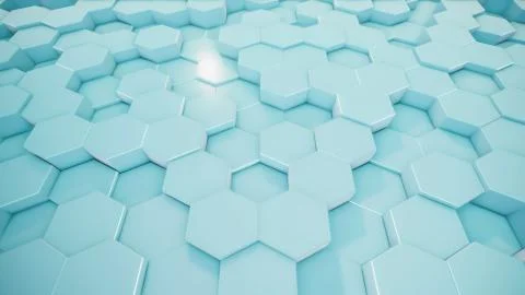 3D rendering of abstract hexagonal geometric surfaces in virtual space Stock Illustration
