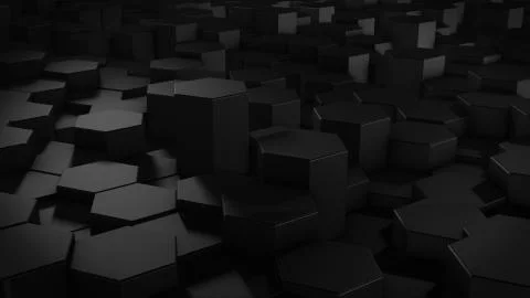 3D rendering of abstract hexagonal geometric black surfaces in virtual space Stock-Illustration