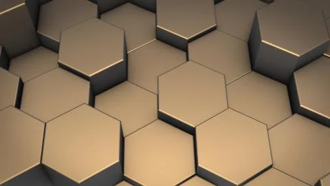 3D rendering of abstract hexagonal geometric surfaces in virtual space Stock Illustration