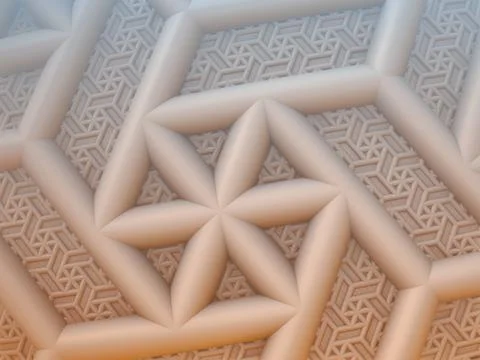 3d rendering of abstract hexagonal surface patterns with floral design Illustrazione stock