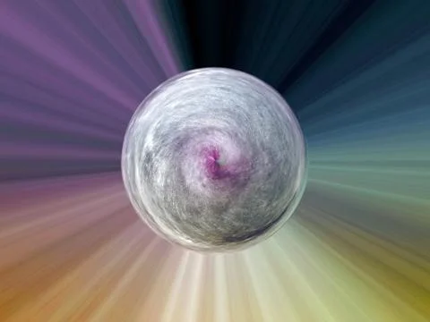 3d rendering. Abstract image of a ball in space with multicolored rays Stockillustratie