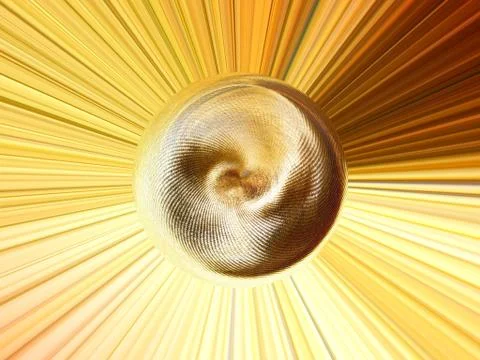 3d rendering. Abstract image of a ball in space with multicolored rays Stock Illustration