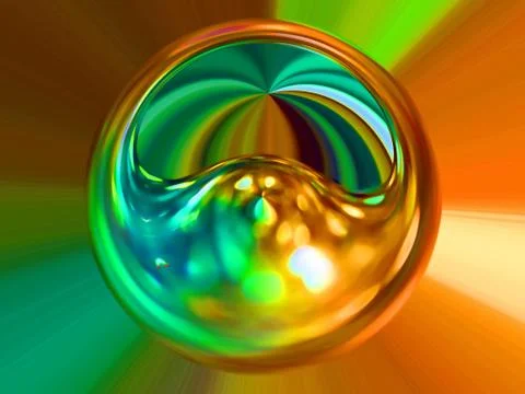 3d rendering. Abstract image of a ball in space with multicolored rays Stock Illustration