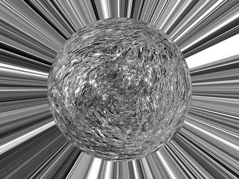 3d rendering. Abstract image of a ball in space with multicolored rays Stockillustratie