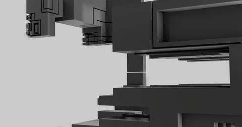 3d rendering. Abstract image of black and white cubic shapes in space. Futuri Stock Illustration