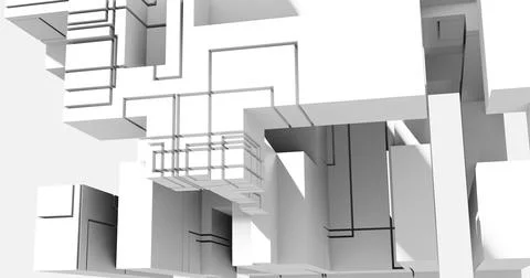 3d rendering. Abstract image of black and white cubic shapes in space. Futuri Stock Illustration