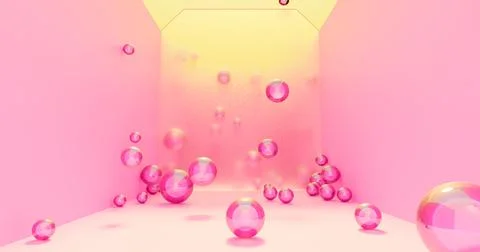 3d rendering. Abstract image of a bright room with glass balls on a backgroun Illustrazione stock