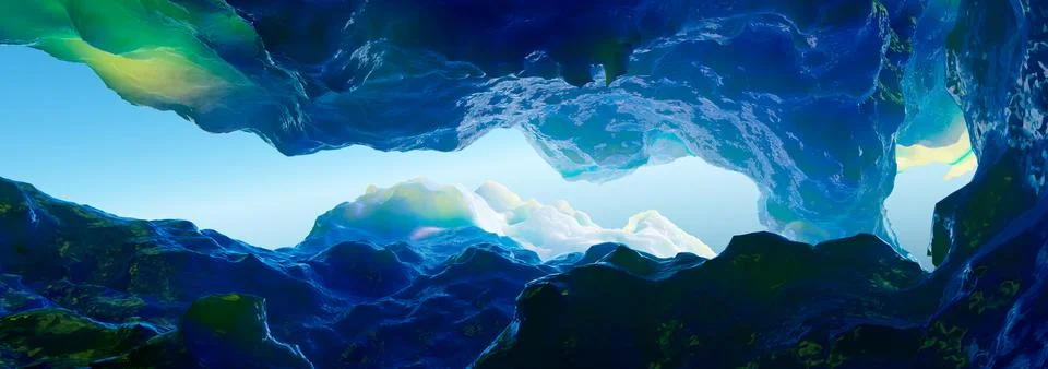 3d rendering. Abstract image of a cave and a gorge in a glacier. Stock Illustration